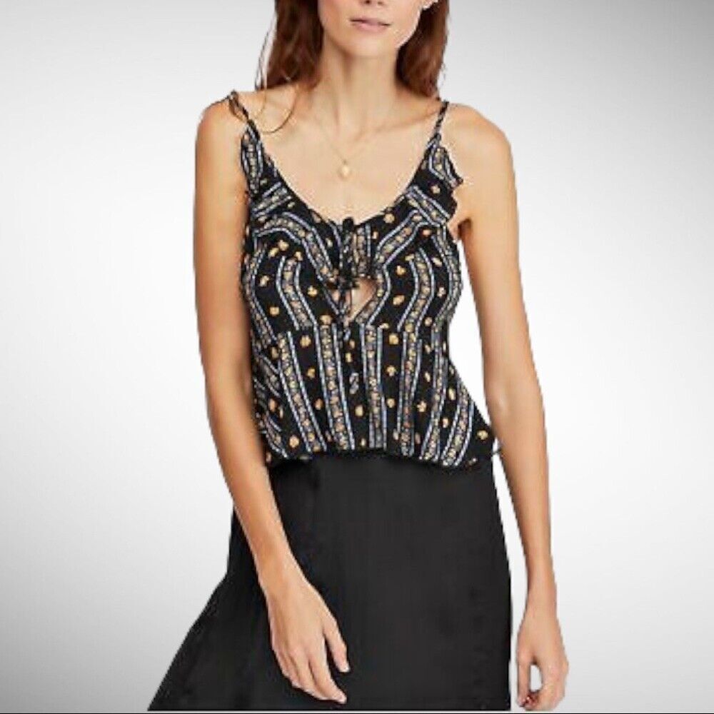 NWT Free People Black Floral Camisole Sz M MSRP $58
